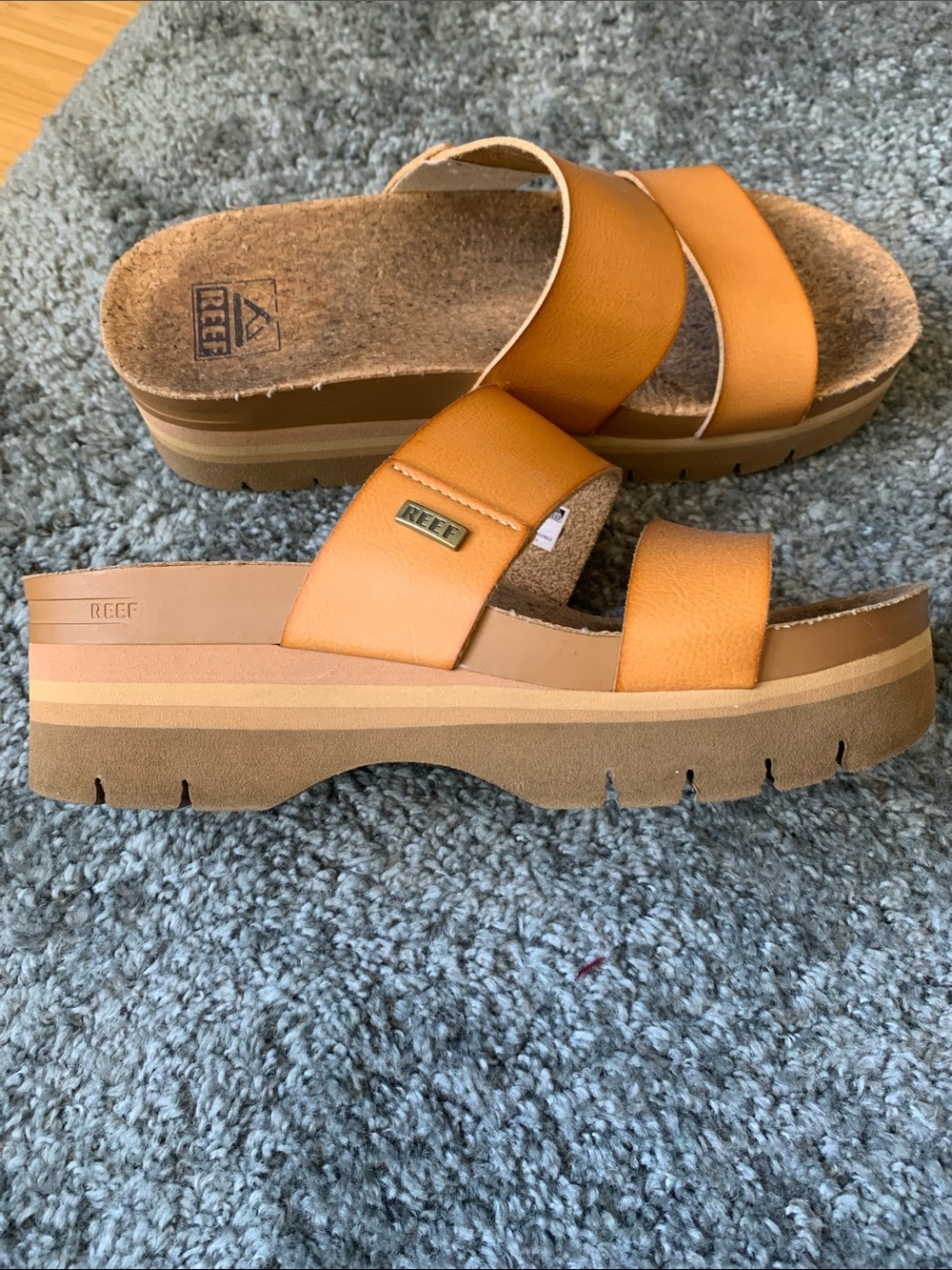 Reef Women's Tan Strappy Platform Slide Sandals